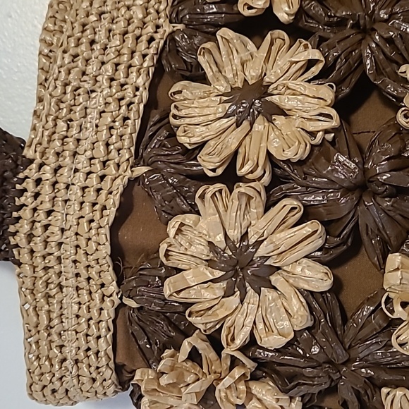 Handcrafted hand woven rafia summer purse /bag brown/cream good size zip closure - Picture 4 of 7